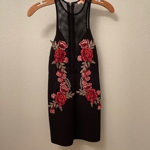 Black floral dress with mesh details